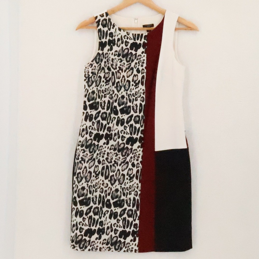 Ann Taylor Colorblock Leopard Sheath Dress Womens Size 00P Office Career Petite